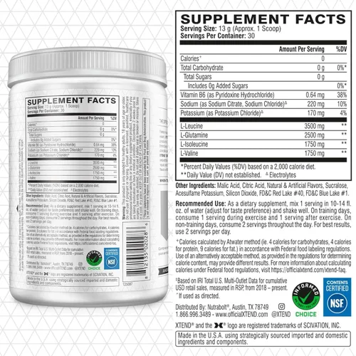 Vista 2 de XTEND Original Polvo de BCAA , para bebida de recuperación muscular sin azúcar con aminoácidos, para después del entrenamiento, 7 gramos de BCAA