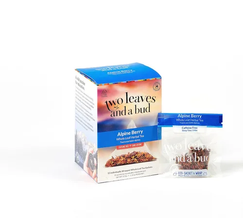 Vista 7 de Two Leaves and a Bud Alpine Berry - Bolsas de té de hierbas, naturalmente sin cafeína, té de hierbas de hoja entera con hibisco en sobres