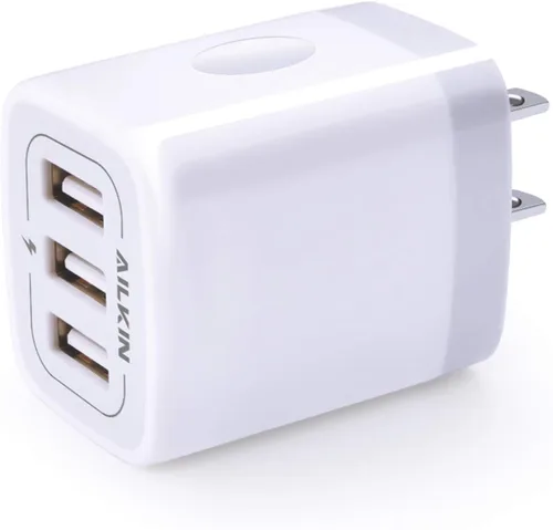 Vista 7 de Cargador de pared USB, adaptador de cargador, Ailkin de 2.4 amperios de doble puerto plegable cargador rápido cubo de repuesto para iPhone