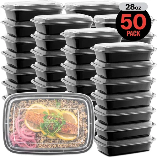 Vista 8 de Paquete de 50 recipientes reutilizables para preparación de comidas, aptos para microondas, recipientes de almacenamiento de alimentos con tapas, 28