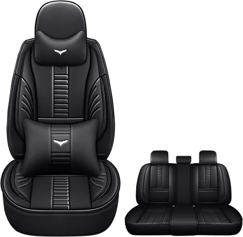 Vista 10 de Fundas de asiento delantero para Cadillac Escalade 2008-2025, protección de banco frontal 3D compatible con bolsa de aire lateral, línea negra