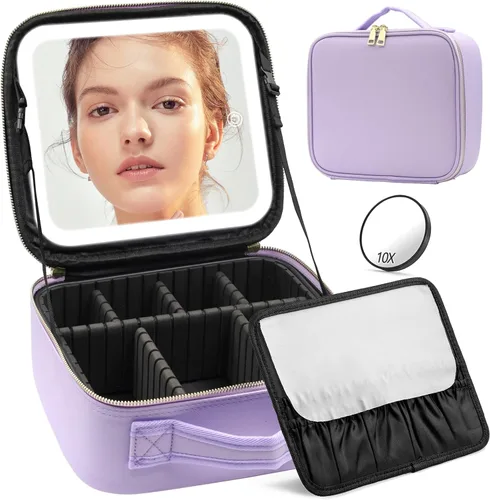 Vista 13 de Estuche de Maquillaje de Tren con Espejo y Luz de 3 Colores Ajustar Brillo, Bolsa de Maquillaje con Espejo Estuche de Cosméticos Recargable