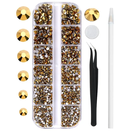 Vista 11 de 3820 diamantes de imitación para arte de uñas, cristales de cristal de 6 tamaños (ss6-ss30), gemas para uñas con parte trasera plana