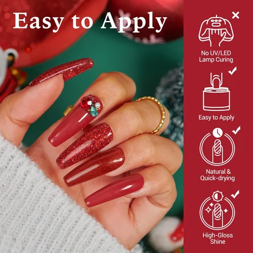 Vista 3 de Azurebeauty - Kit de uñas de inmersión para Navidad, 4 colores, rojo, verde, oro con brillo, sistema de polvo de inmersión, bandeja de reciclaje