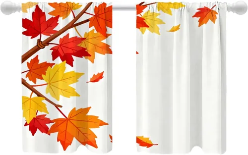 Vista 49 de Shrahala Orange Autumn Autumn Tier Curtains for Kitchen Windows, Fall Cafe Curtain Multilayer Polyester Blackout Half Valances for Windows 2 Pack 26