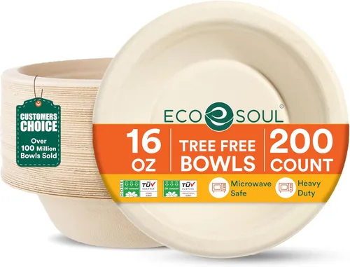Vista 15 de ECO SOUL Cuencos de sopa 100% compostables de 12 onzas [paquete de 100] cuencos desechables resistentes I Tazón de papel resistente I Ensaladera