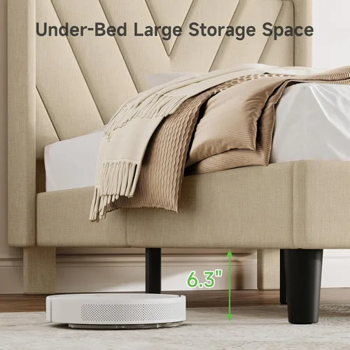 Vista 25 de koorlian Base de cama Queen con cabecero, base de cama tapizada ajustable con puertos tipo C y USB, cabecera de almacenamiento con respaldo de ala
