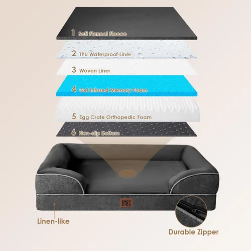Vista 5 de EHEYCIGA - Cama ortopédica para perro grande, impermeable, de espuma viscoelástica y espuma tipo caja de huevos, bordes elevados, antideslizante