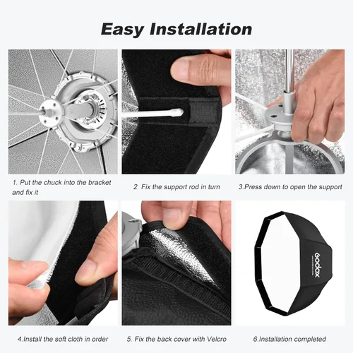 Vista 4 de Godox SB-UE 32"/80cm Paraguas Octágono Softbox Reflector con rejilla de panal para flash Speedlight (montaje Bowens)