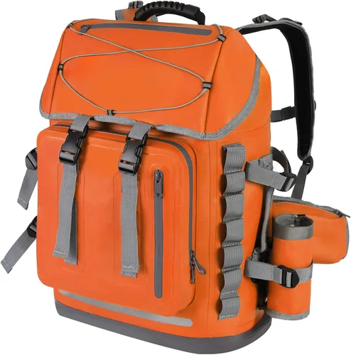 Vista 16 de MORXPLOR Mochila impermeable, mochila de senderismo resistente, cierre superior enrollable de 35L/55L con tapa, bolsa seca flotante acolchada Negro
