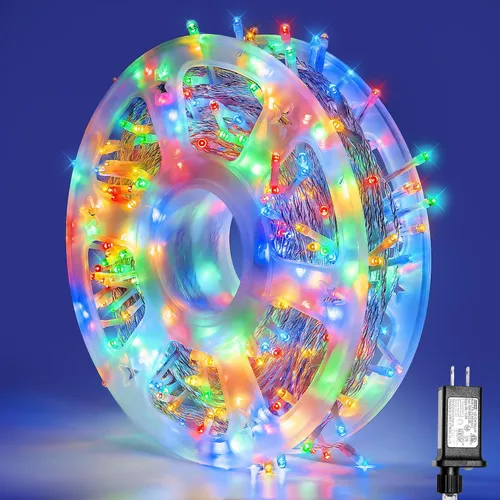 Vista 12 de Cadena de 200 luces LED de 98 pies, impermeables con 8 modos con memoria, fuente de alimentación certificada por UL de 30 V para el hogar, jardín