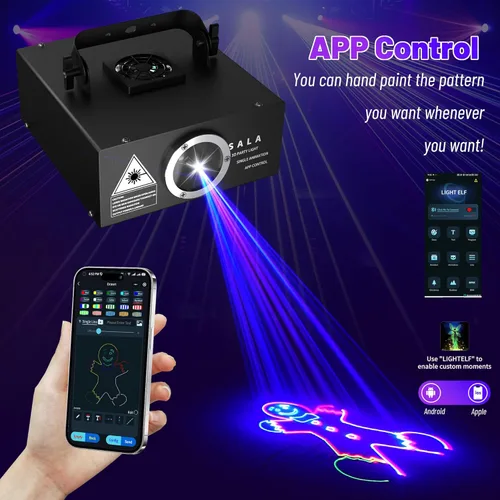 Vista 2 de Luz láser DJ con control de aplicación, proyector láser de animación 3D para fiesta, soporta dibujos personalizados, reproducción de texto