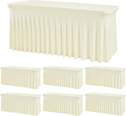 Vista 16 de Mantel rectangular de elastano negro, funda elástica ajustada para mesas rectangulares de 1,8 m, falda de mesa elástica sin arrugas para decoración