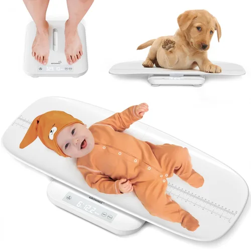 Vista 8 de Báscula multifuncional para bebés y mascotas, pesa hasta 330 libras, digital con función de sujeción, medición de altura, 5 unidades, pantalla LED