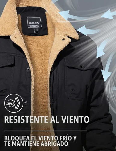 Vista 5 de MAGNIVIT Chaqueta cargo de algodón para hombre, chaqueta de trabajo con forro polar Sherpa de invierno con 5 bolsillos