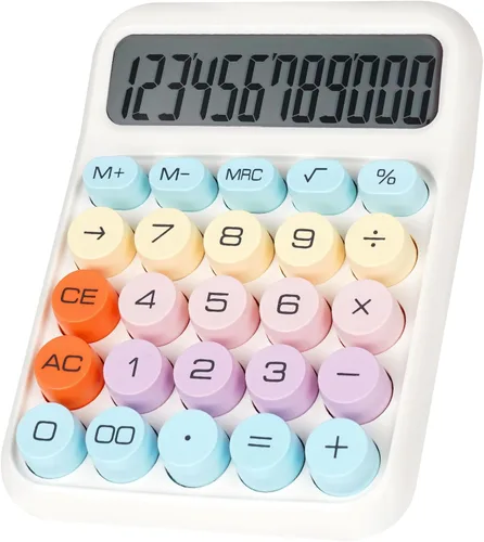 Vista 10 de Calculadora de interruptor mecánico con botones grandes, calculadoras de escritorio, 12 dígitos, pantalla LCD grande, calculadora de escritorio, Rosa