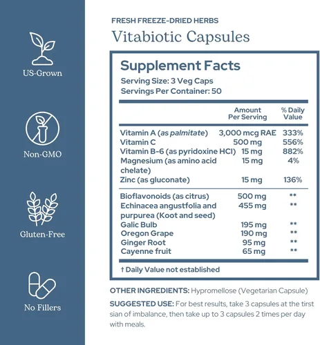 Vista 2 de Eclectic Institute Vitabiotic Immune Nuevo en cápsulas, 150 cápsulas vegetales sin OMG