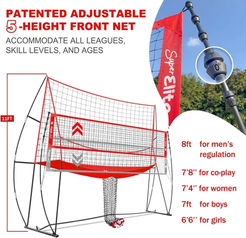Vista 2 de 2-in-1 Volleyball Practice Net Station with Patented 5-Height (6'6'' to 8'), Heavy Duty Training System for Hitting Spiking Serving, Backyard Indoor