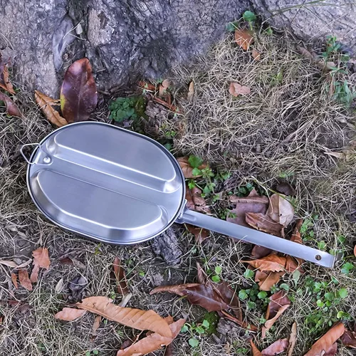 Vista 7 de Goetland Juego de platos de acero inoxidable 304 tipo GI del ejército de EE. UU., juego de utensilios de cocina para exteriores, apto para camping