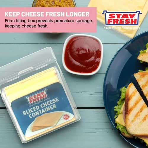 Vista 3 de Stay Fresh Contenedor de almacenamiento de rebanadas de queso americano, de plástico transparente, apto para lavavajillas, sin BPA. Recipiente