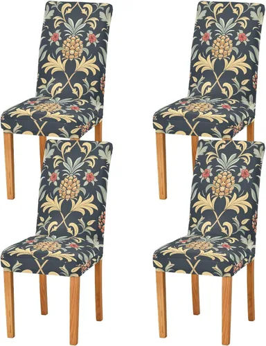 Retro Pineapple Pattern Yellow Dark Blue Decorative Chair Protectors for Festivals (Easter, Graduation, etc.) Removable Stool Covers fundas para