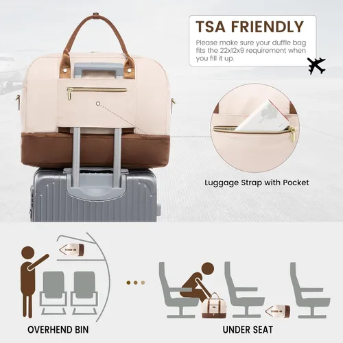 Vista 4 de LOVEVOOK Bolsa de fin de semana, bolsa de viaje grande para mujer con 2 cubos de embalaje, bolsa de mano con compartimento para zapatos, bolsas