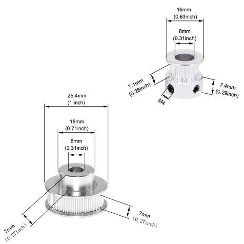 Vista 2 de Polea de sincronización GT2 de aluminio para rueda con 2 piezas, de 7.87 pulgadas de largo y 0.24 pulgadas de ancho