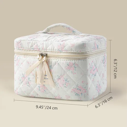 Vista 55 de HBselect Bolsa de Maquillaje Acolchada, Bolsa de Maquillaje Grande de Algodón para Viaje, Lindas Bolsas de Maquillaje con Flores Coquette, Bolsas