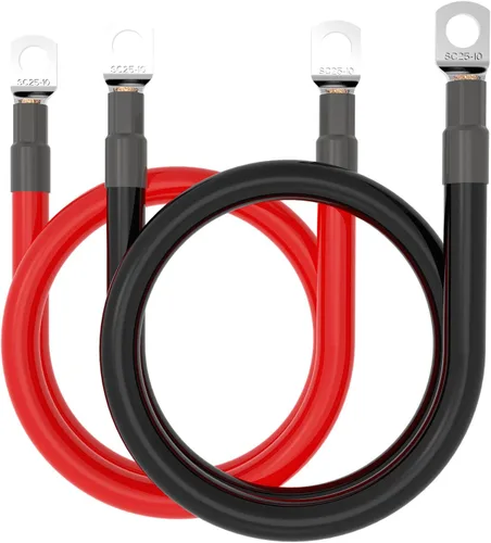 Vista 11 de Juego de cables para inversor de batería de calibre 2 AWG de 12 pulgadas, cable de cobre puro rojo + negro con terminales tipo orejeta de 3/8