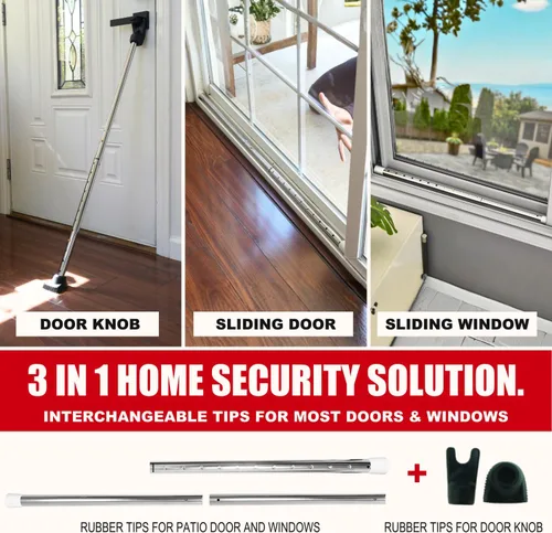 Vista 2 de SECURITYMAN - Barra de seguridad para puerta, 2 en 1, topes de puerta ajustables, barra de seguridad y barra de seguridad para puerta corredera