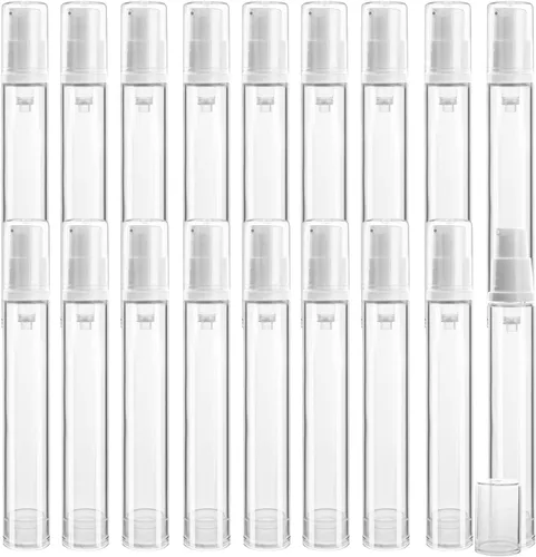 Vista 6 de Botella de bomba sin aire de 0.2 fl oz/0.17 oz, dispensador de vacío sin aire de plástico recargable, portátil, transparente, para muestras