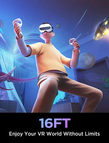 Vista 7 de AINOPE Cable de enlace para Oculus Quest 2, cable de enlace VR de 16 pies trenzado de nailon transferencia de alta velocidad de 5 Gbps y carga