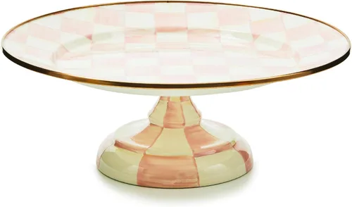 Vista 11 de MACKENZIE-CHILDS Plato de pedestal esmaltado, soporte redondo para tartas, mini, verde y blanco esmeralda a cuadros