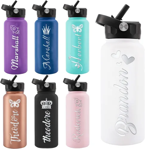Vista 27 de Personalized Water Bottles, Custom Water Bottle with Birth Month Flower Personalized Text Names, Gifts for Women, Customized Engraved Stainless