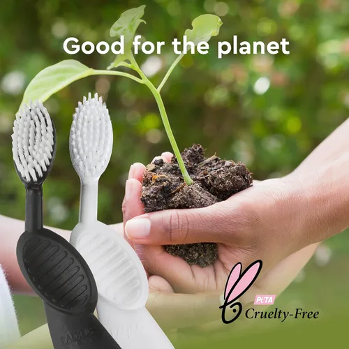 Vista 6 de Cepillo de dientes RADIUS, cepillo flexible, cerdas suaves, para diestros, cepillo sandía con cerdas blancas, libre de BPA y aceptado por la ADA