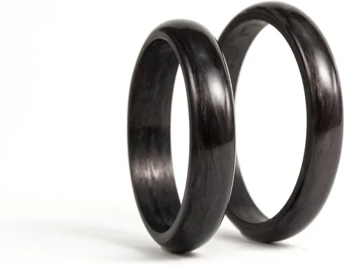 Set of two carbon fiber round wedding bands. Unique and modern black rings. Water resistant, very durable and hypoallergenic. (00100_3N4N)