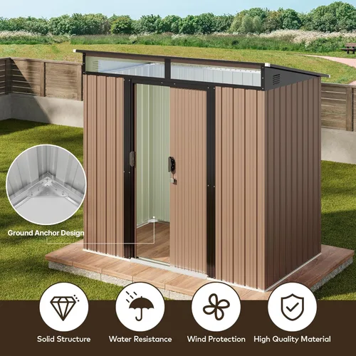 Vista 7 de Gizoon Cobertizo de almacenamiento al aire libre de 6 x 4 pies, cobertizo de jardín de metal con puertas deslizables con cerradura, cobertizo