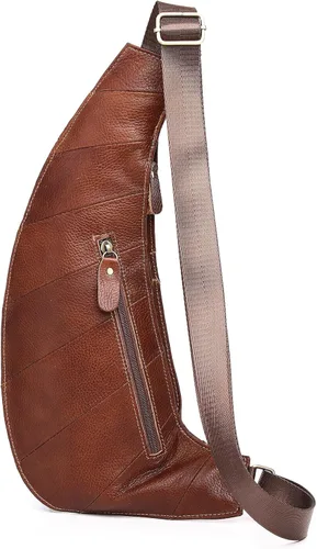 Vista 3 de KPYWZER Mochila de cuero vintage para hombre, mochila cruzada al hombro en el pecho