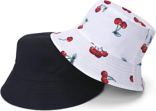 Vista 4 de Paquete de 4 sombreros unisex con estampado, sombrero de playa de algodón para mujer, viajes de verano, gorra reversible al aire libre, doble cara