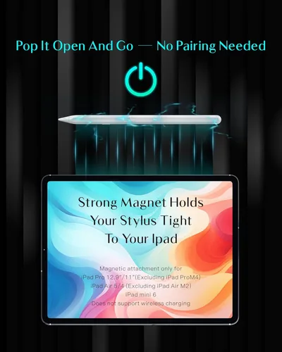 Vista 3 de Yebos Lápiz Stylus para Apple iPad 2018-2025, Compatible con Pencil, Duración de Batería 3X, Carga Rápida USB-C, Inclinación y Rechazo de Palma