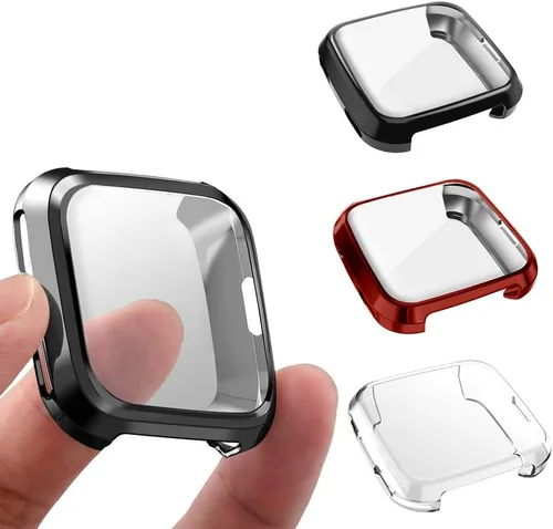 Vista 6 de Paquete de 3 protectores de pantalla compatibles con Fitbit Versa, ultra delgado, suave, funda completa para Fitbit Versa, negro, plata, oro rosa
