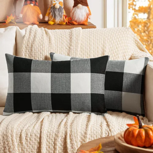 Vista 17 de MIULEE Fundas de Almohadas Decorativas de Otoño Paquete de 2 Decorativas Clásicas Estilo Granja a Cuadros Búfalo de Poliéster Lino Suaves Fundas