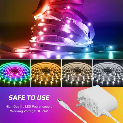 Vista 3 de RGBWW+IC - Tira de luces LED de 50 pies, regulable multicolor + 3000K-6500K luces LED con control remoto y aplicación, cinta LED autoadhesiva