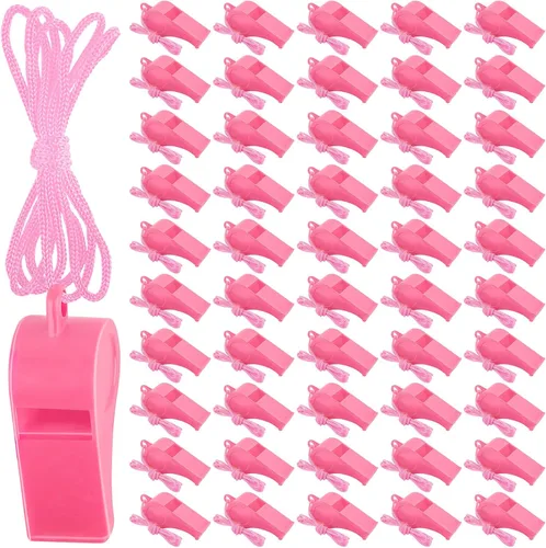 Vista 10 de 200 silbatos de plástico con cordón, silbatos de emergencia a granel para entrenamiento escolar, senderismo al aire libre, entrenadores deportivos