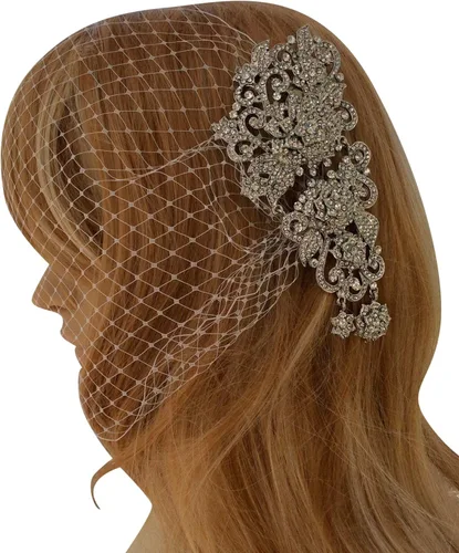 Bride Wedding Birdcage Veil Short White Lace Bridal Veil with Comb