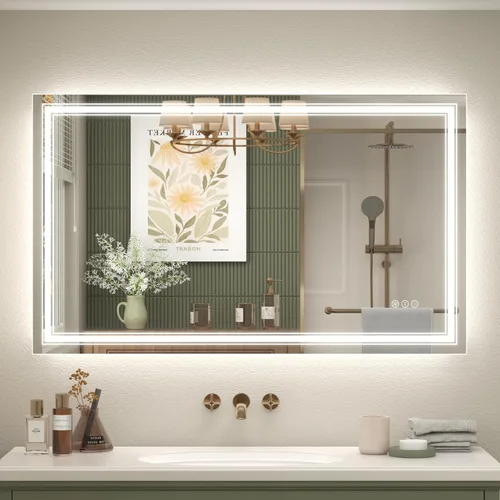 Vista 29 de Espejo de baño LED de 20x28 pulgadas, espejo de tocador con luces, espejo retroiluminado y con luz frontal para la pared, regulable, antivaho, a