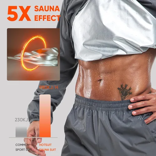 Vista 17 de HOTSUIT Traje de sauna para hombre, traje de sudor, chaqueta de entrenamiento duradera para gimnasio