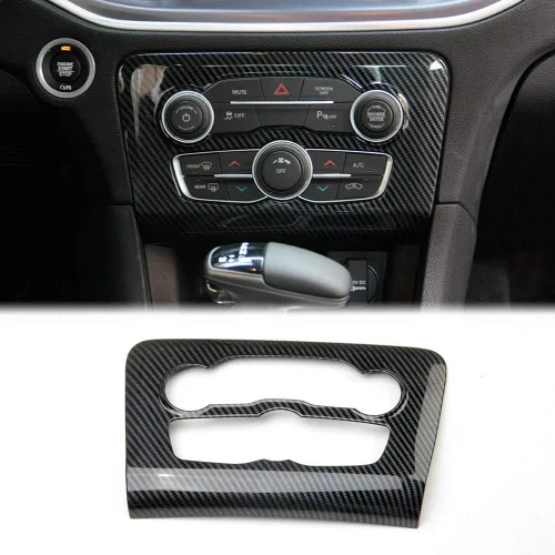 Crosselec - Cubierta de panel de control central de fibra de carbono para aire acondicionado A/C para Dodge Charger 2015+ (Negro)