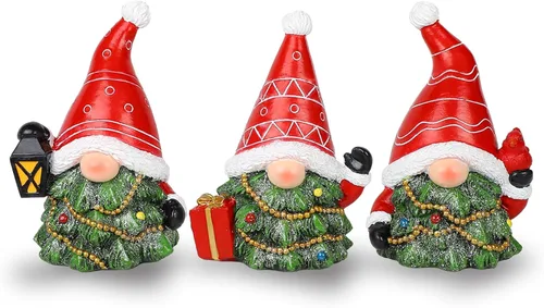MorTime Juego de 3 gnomos de Navidad, decoración de mesa, gnomo de resina con caja de regalo, centros de mesa de árbol de Navidad para escritorio,