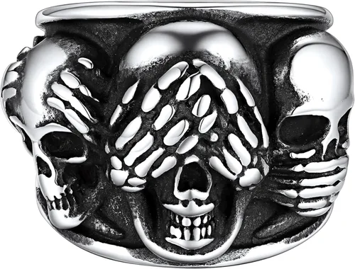 FaithHeart 3 anillos de calavera para hombre, acero inoxidable sólido, gótico, punk, motociclista, esqueleto, para grabar, tallas 7-14